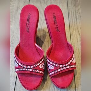 Coldwater Creek Women's Red Bandana Slide Sandals